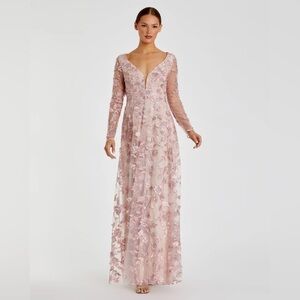 MAC DUGGAL 67843 NWOT Light Pink Floral Applique Long Sleeve Illusion Gown